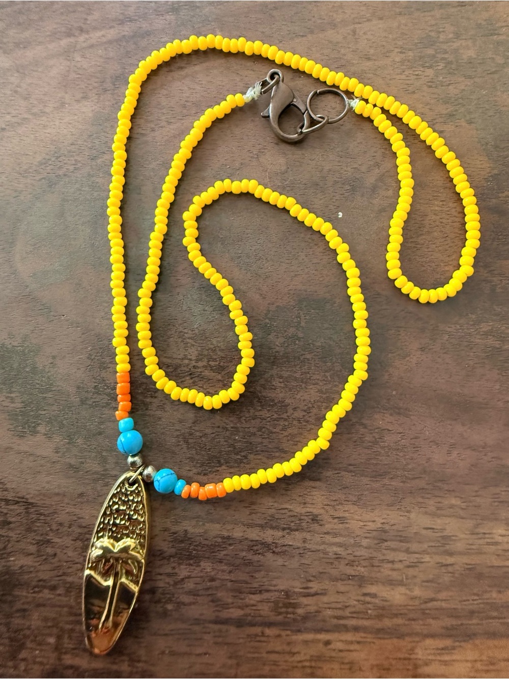 Metal surfboard Made in Hawaii Bead Sunrise Necklace